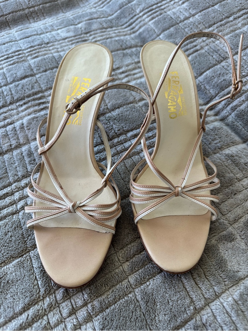 Salvatore Ferragamo Nude Beige Strappy Knot Heeled Sandals